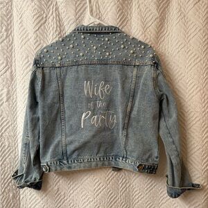 Women's Blue Jean Jacket with Pearl Accents